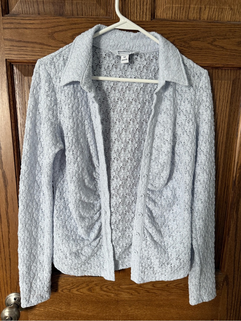 NEVER WORN. Modern Vintage Pale Blue Lace Knit Button-Front Cardigan
